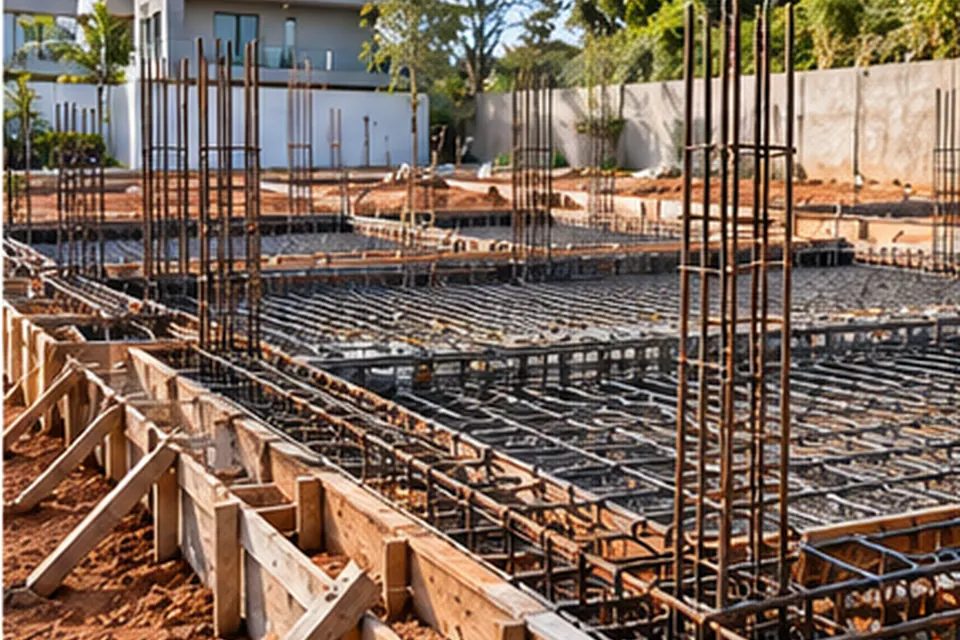 Armadura e fundação em obra